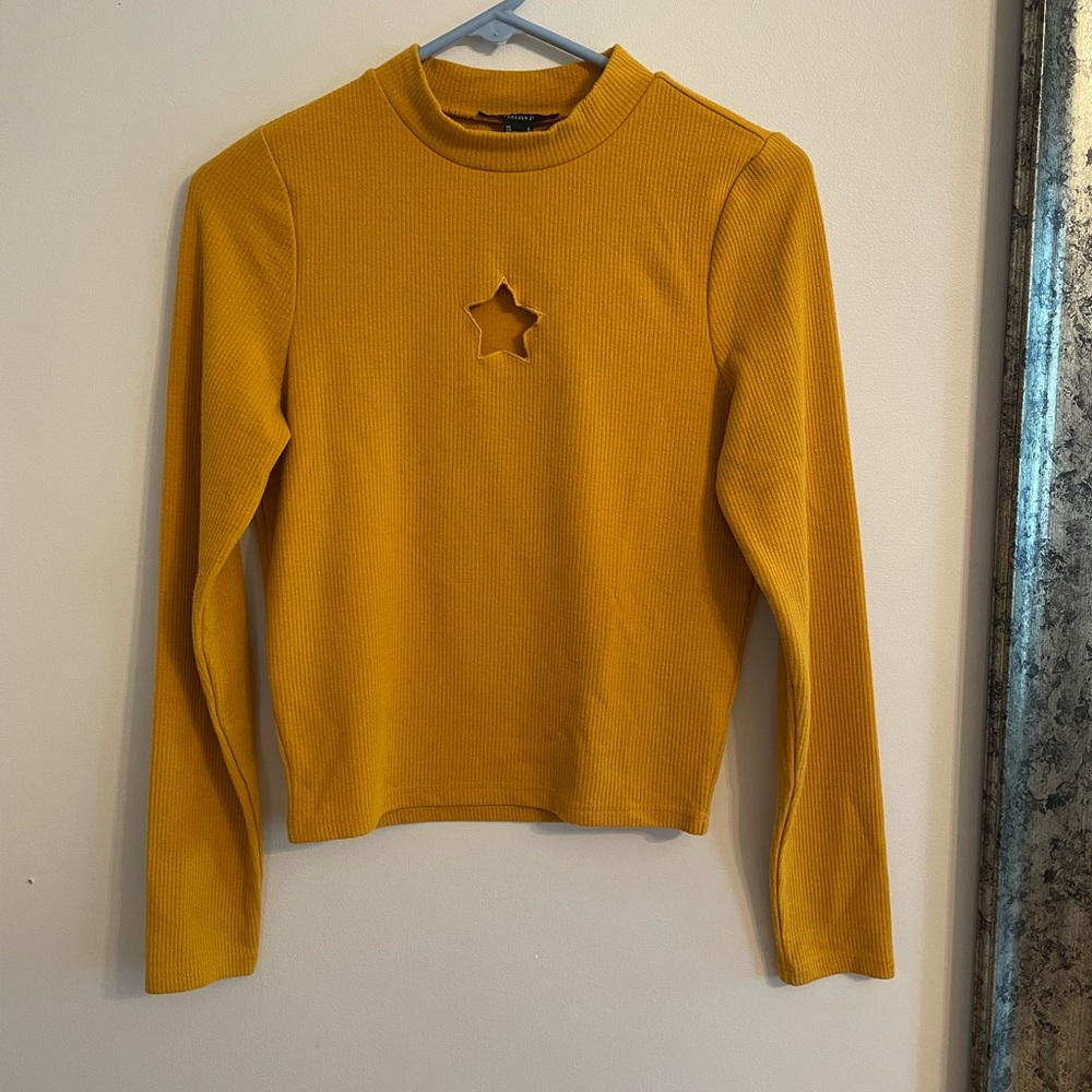 Forever 21 Mustard Long Sleeve Top with Star Cutout